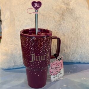NWT Juicy Couture Plum Insulated Travel Mug with Heart Straw Hot/Cold
